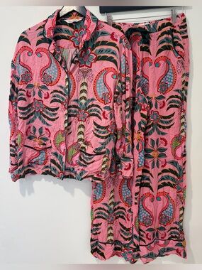 Peter Alexander Pink Tropical Paisley Butterfly Pajama Set Medium Viscose